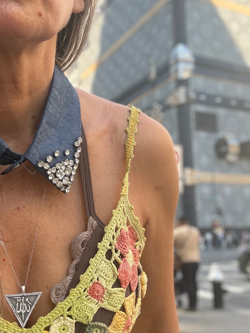 Denim Rhinestone Detachable Collar Necklace / Clothing Accessory